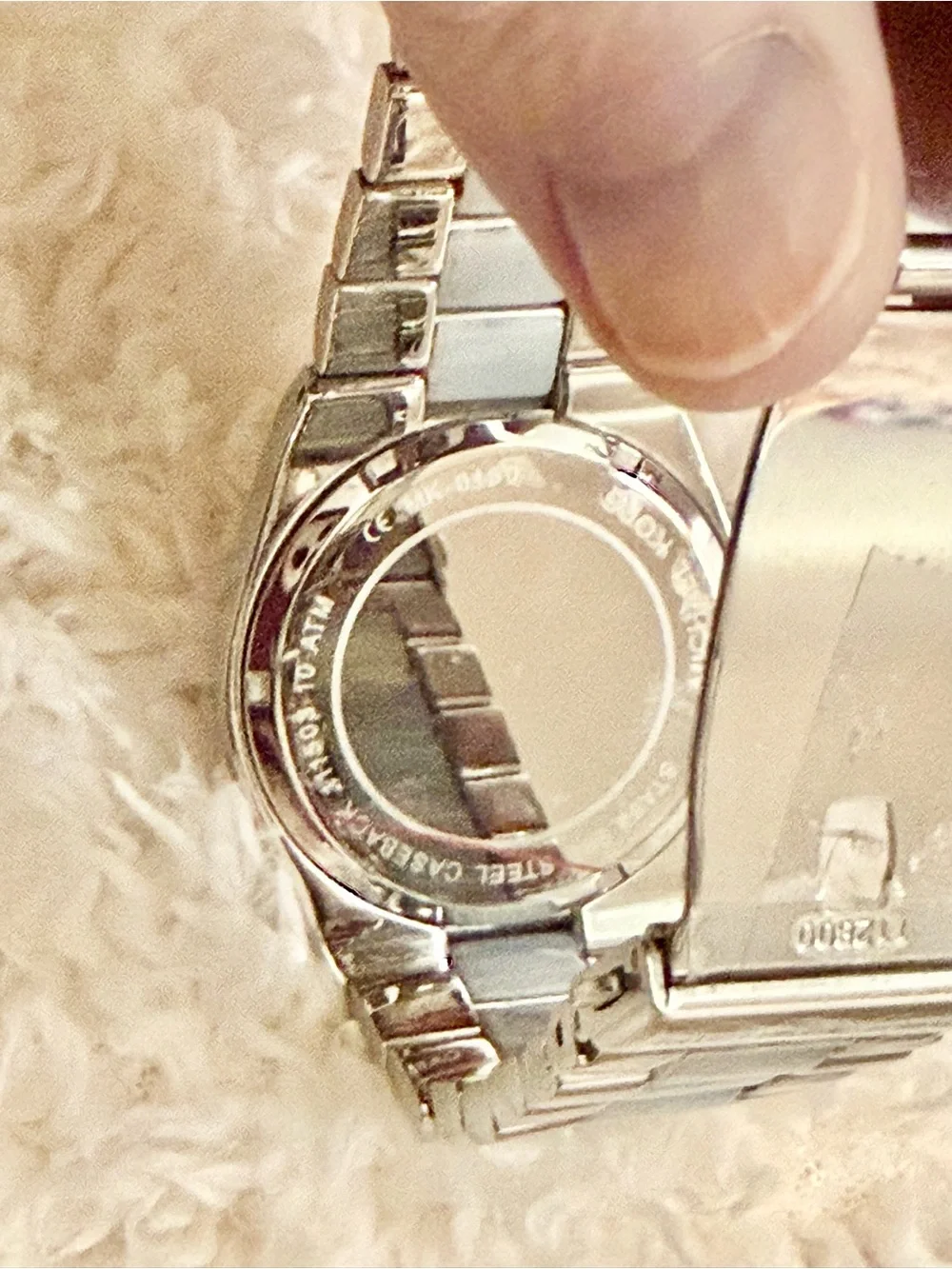 Michael Kors Silver Watch With Blue Center Stripe / Roman Numeral Face